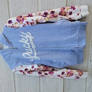 Lucky Brand girl sweater size L (14/16) color grey floral